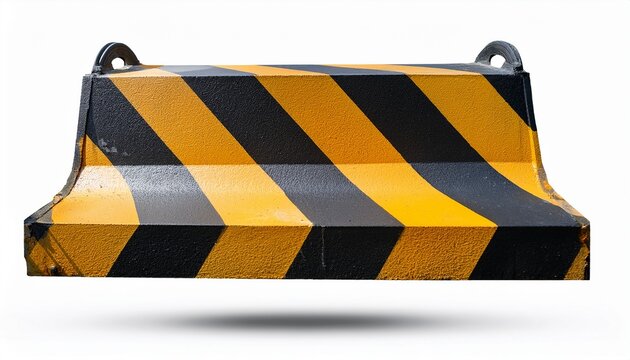 concrete roadblock with warning stripes isolated on white background