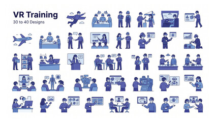 Fototapeta premium Vocational and technical training skills flat illustration set with training vocational technical education learning business industry workplace professional development corporate