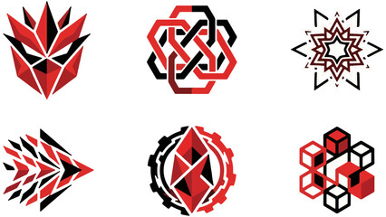 Futuristic tech symbols set with crystal logo and isometric designs isolated on transparent background abstract vector illustration  © Amin Gallery