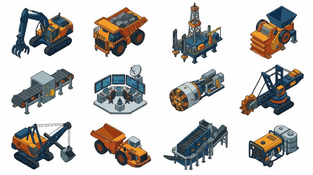 Collection of heavy construction machinery and equipment.