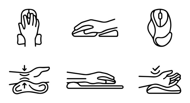 6 Hand icons swipe gesture, touch screen interactions, outline solid styles, UI and web interface design