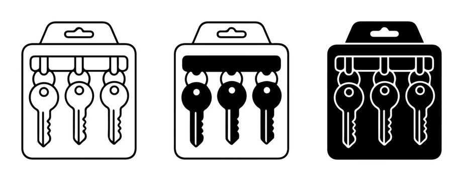3 Keys icons set, outline and solid styles, security access symbol