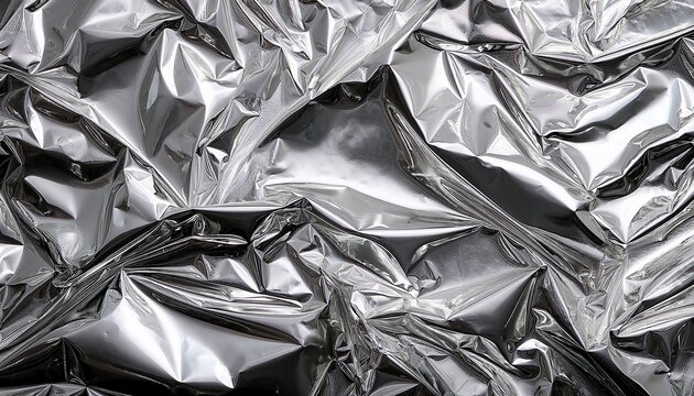 Abstract Silver Crumpled Foil Texture Background With Shiny Metallic Surface Details Ideal For Creative Design Projects
