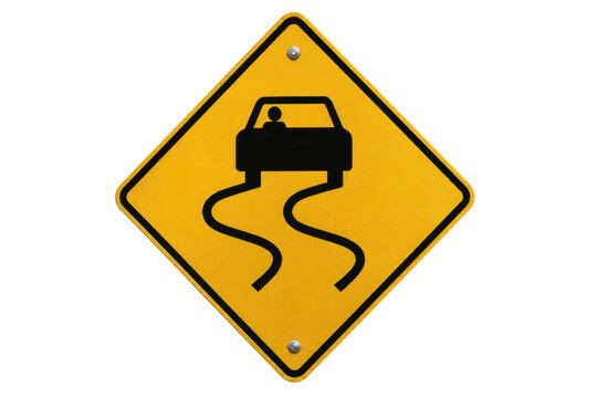 Slippery Road Traffic Sign with Car Icon