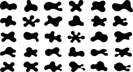 Fototapeta premium Set of black organic liquid blob shapes on a white background