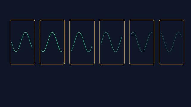 Animated sine wave oscillating motion on dark background, for science and, technology projects oscillation
