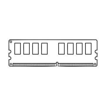 A close-up side view of a computer RAM module on a white surface