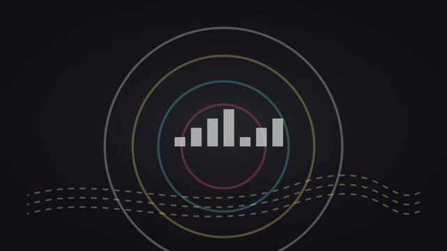 Digital audio equalizer waveform animation with pulsing circular hud and abstract data flow motion sound