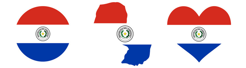 Fototapeta premium Paraguay flag national with buttons, heart, map, star, soccer PNG