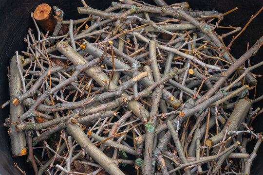 Overhead closeup of a pile of broken sticks