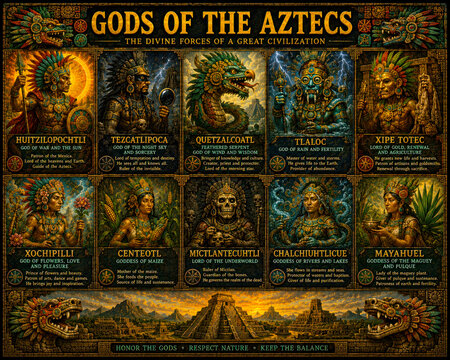 Gods of the Aztecs Educational Mythology Poster