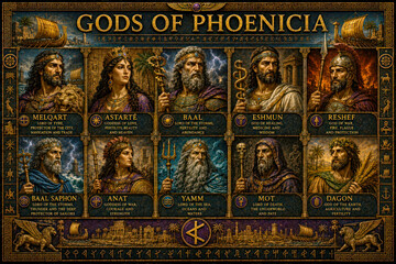 Fototapeta premium Gods of Phoenicia Ancient Phoenician Deities Poster