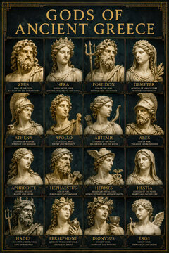 Gods of Ancient Greece Educational Mythology Poster