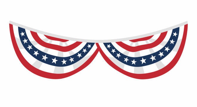 4th July Independence Day United States Patriotic bunting, American flag garland, red white blue decoration, festive party banner isolated on White Background eps