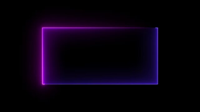 A colorful Rectangle neon animation . Rectangle frem icon. Abstract background simple line animation on black background. rectangle frem icon
