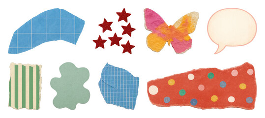 Fototapeta premium PNG Colorful paper cutout shapes and speech bubble collage set, transparent background
