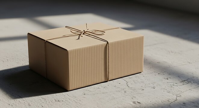 Brown cardboard parcel on floor.