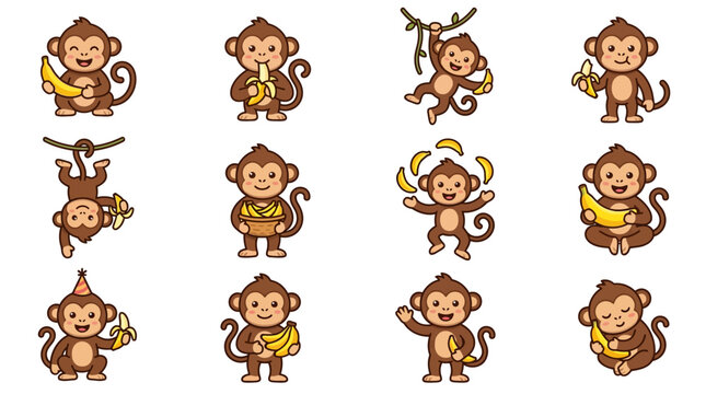 Active monkey character poses