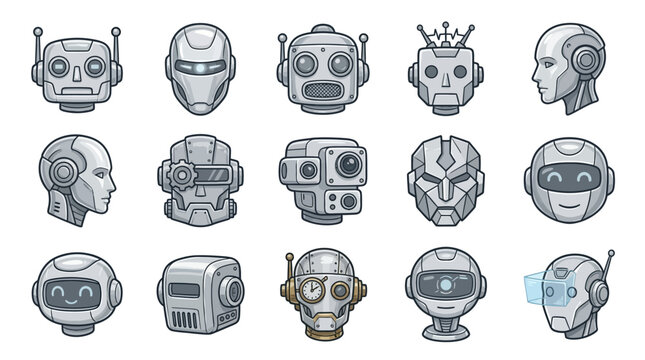 Advanced artificial intelligence robot head icons.