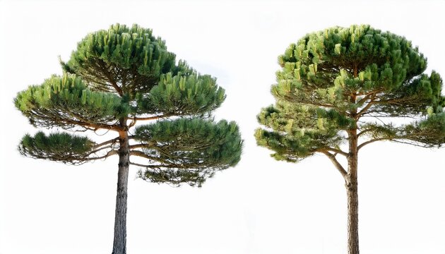 pine trees with branches isolated on white background or white background