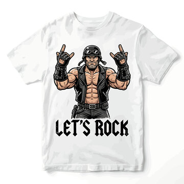 Biker man character with rock and roll hand gesture illustration