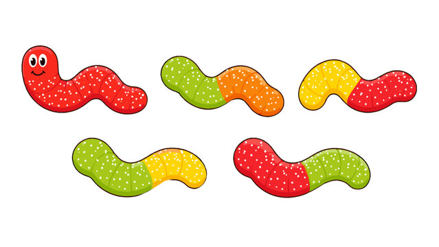 Cartoon gummy worms candy set in bright assorted colors