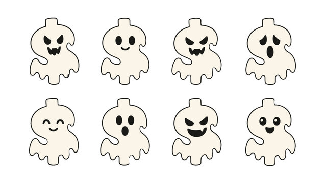 Ghost dollar sign cartoon character set in cute Halloween style