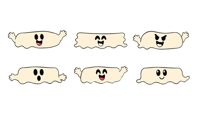 Set of cute cartoon ghost hyphen symbols in doodle style