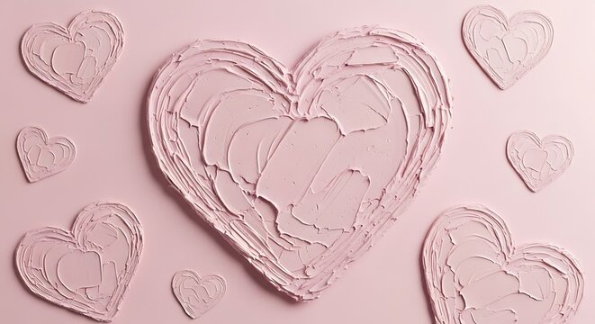 Pink hearts on pastel background.
