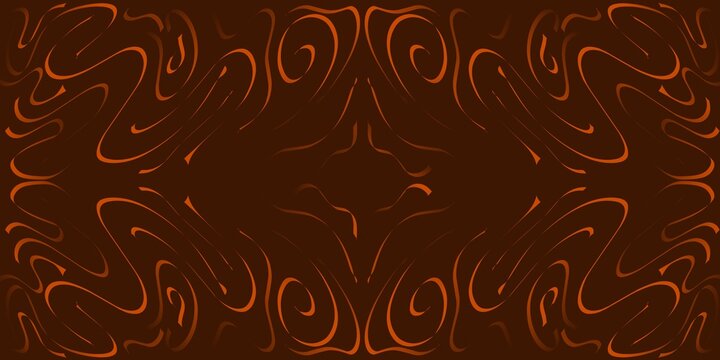 Premium abstract hand drawn brown and orange wave line ornament pattern on dark backdrop.