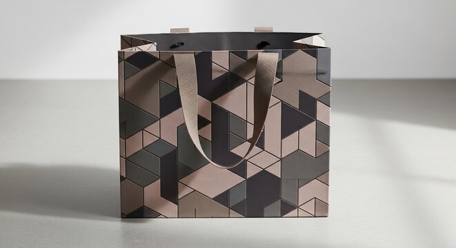 A patterned geometric gift bag with a subtle texture and handles, perfect for packaging and presentation