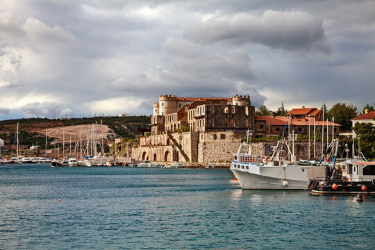 Kraljevica, Croatia: Landscape of the port in this picturesque village on the Adriatic Sea, with the ancient Frankopan Castle Nova Kraljevica in the background.