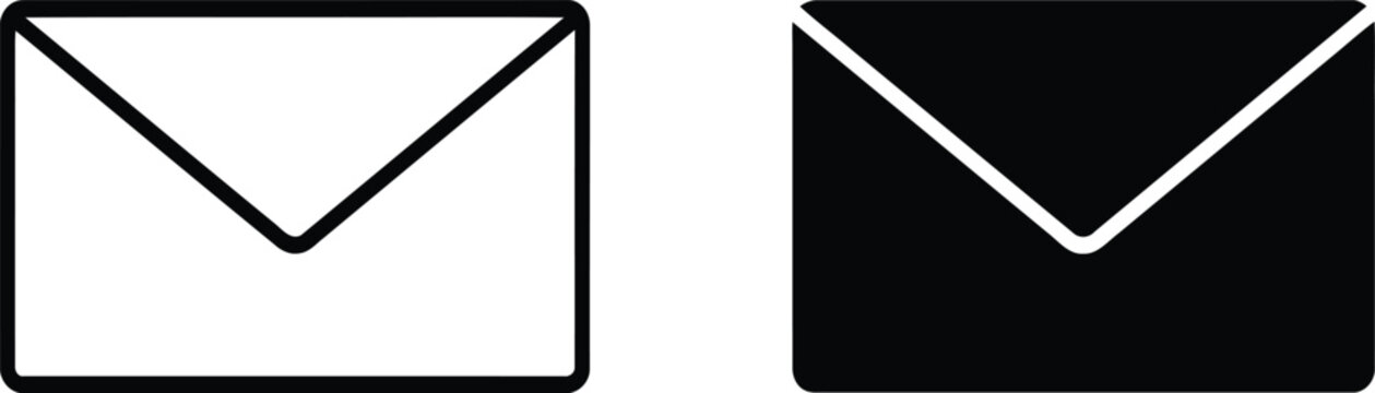 Envelope icon set black and white versions for digital communication