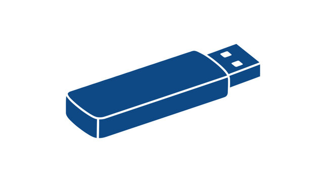Usb Flash Drive Silhouette Dark Blue Flat Icon On White Background