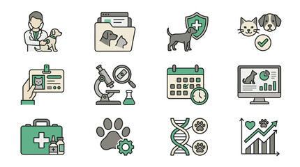 Fototapeta premium Animal wellness and veterinary laboratory service icons.