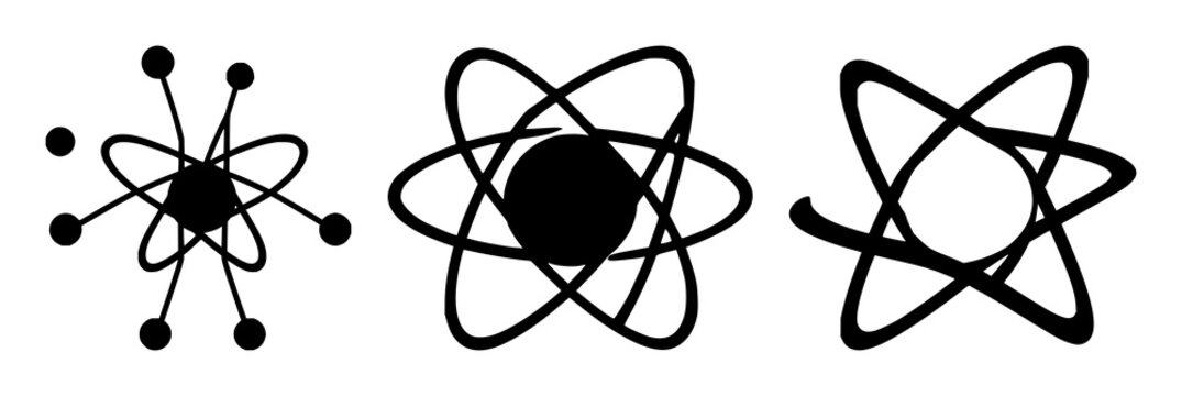 Quantum computing qubit atom set with solid black icon on white background featuring quantum computing, qubit, atom with symbolic and scientific