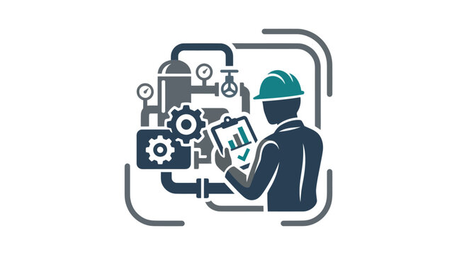 Worker in Hard Hat Holding Tablet.