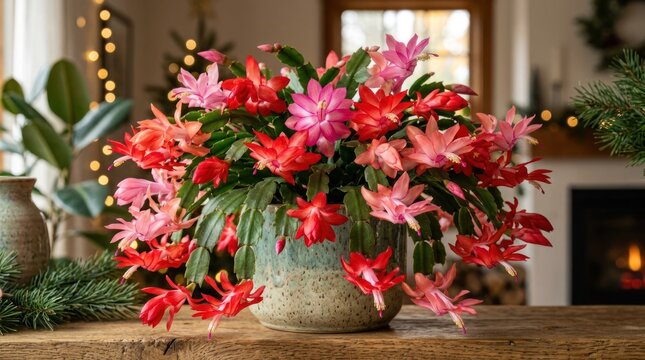 Beautifully Blooming Christmas Cactus in Festive Home Decor.