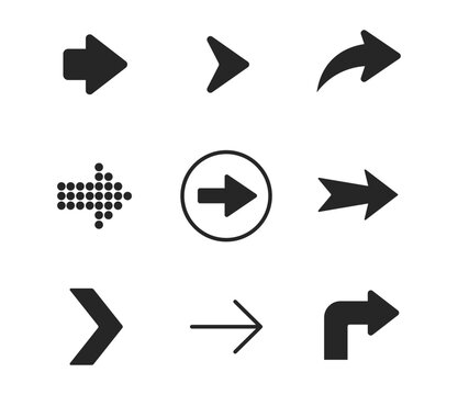 Arrow icon collection featuring directional, navigation and movement symbols in multiple styles. Ideal for websites
