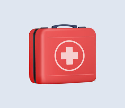 First aid kit 3D vector illustration isolated on white. Concept of emergency medical care, healthcare, treatment, safety, preparedness and health services for web, apps and marketing materials