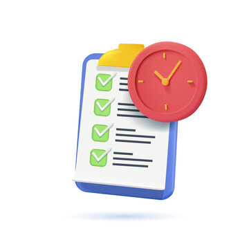3D vector test timer icon representing exams, assessments, deadlines and time management. Ideal for education platforms