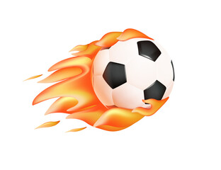 Fototapeta premium Fiery soccer ball 3D vector illustration with blazing flame trail symbolizing speed, power, competition and victory.