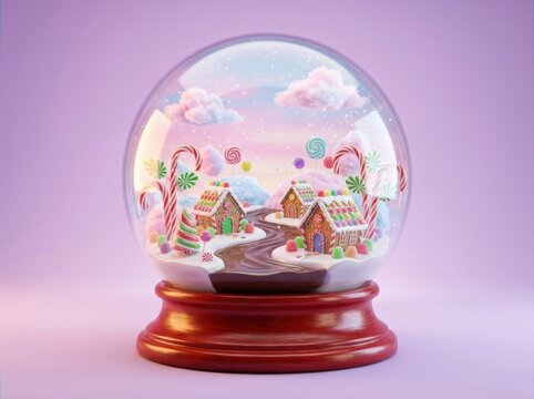 Fantasy Candy Land Snow Globe with Gingerbread Houses