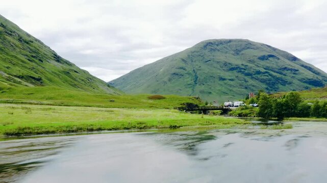 Aerial Drone Shot of Loch Achtriochtan in Glen Coe, Scotland 05