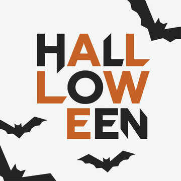 Halloween typography design with flying bats
