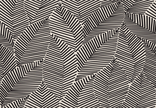 Seamless grey and black floral background with leaves. Hand drawn minimal abstract organic shapes pattern. Vector grey abstact pattern with black leaves.