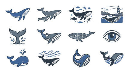 Artistic whale and marine life illustration collection. © Gita