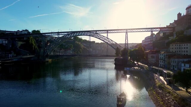 Dom Luis I Bridge over Douro River in Porto, Portugal on a Sunny Day III