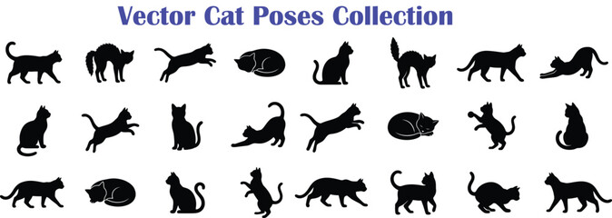 Fototapeta premium Vector cat poses collection 20 black silhouette illustrations