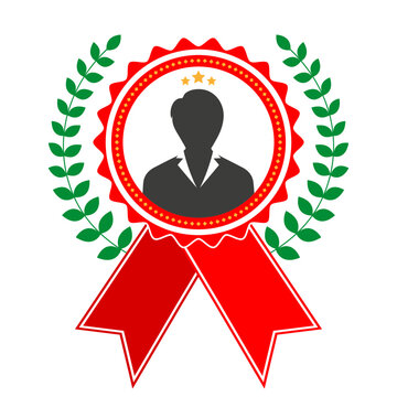 Illustration of a medal with a portrait of a woman and a laurel wreath on a white background
